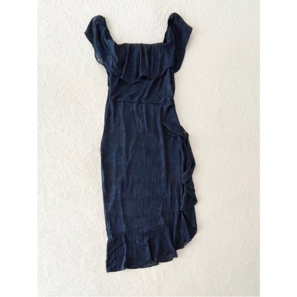 NWOT Lulus Pretty Perfect Navy Burnout Floral Off-The-Shoulder Midi Dress Medium - Picture 2 of 7